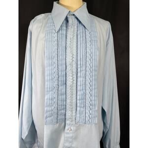 Vintage 70"s  Powder Blue Tuxedo Shirt, Pinch Pleats & Ruffles,  L&M Fashions